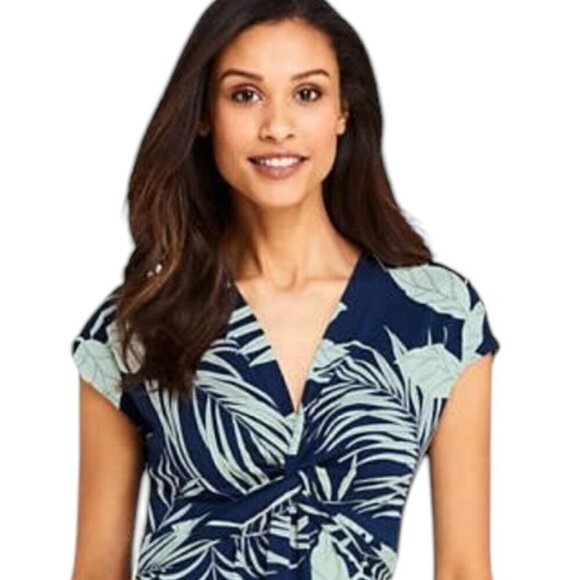 Lands’ End Maxi Dress Surplice Knotted V-Neck Empire Waist Cap Sleeve L 14 - 16 - Picture 3 of 7